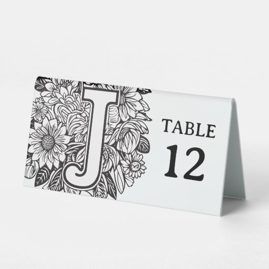 Plaque De Table Monogramme floral noir et blanc J Evénement modifi (Recto)