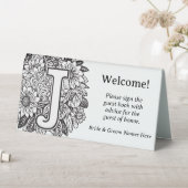 Plaque De Table Monogramme floral noir et blanc "J" Nom Mariage (En SItu (Tableau))