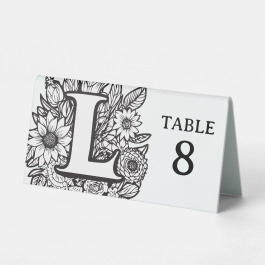 Plaque De Table Monogramme floral noir et blanc L Evénement modifi (Recto)