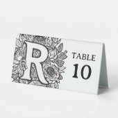 Plaque De Table Monogramme floral noir et blanc R Evénement modifi (Verso)