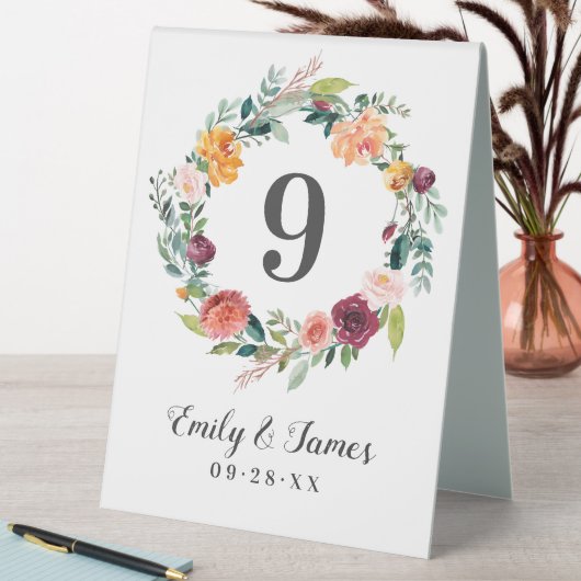 Plaque De Table Monogramme Mariage de germe de fleurs de automne r (En SItu (Tableau))