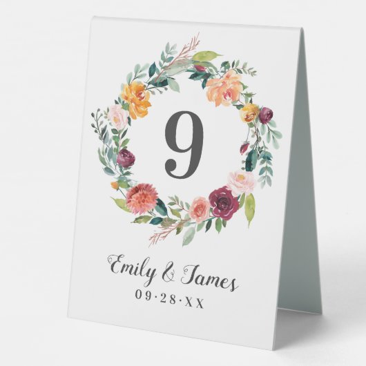 Plaque De Table Monogramme Mariage de germe de fleurs de automne r (Verso)