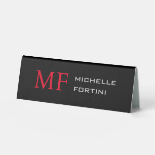Plaque De Table Monogramme minimaliste moderne initial Noir clair