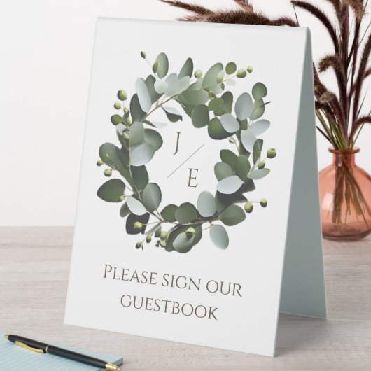 Plaque De Table Monogramme moderne Eucalyptus Mariage de couronne (En SItu (Tableau))