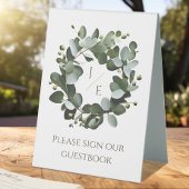Plaque De Table Monogramme moderne Eucalyptus Mariage de couronne