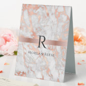Plaque De Table Monogramme noir et nom, marbre blanc et or rose (In SItu (Mariage))