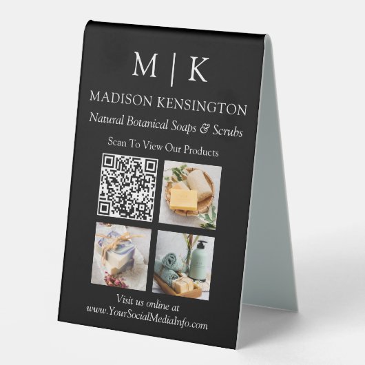 Plaque De Table Monogramme ou Ajouter un Logo au Code QR Entrepris (Recto)