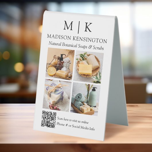 Plaque De Table Monogramme ou ajouter un logo Business QR Code 4 P