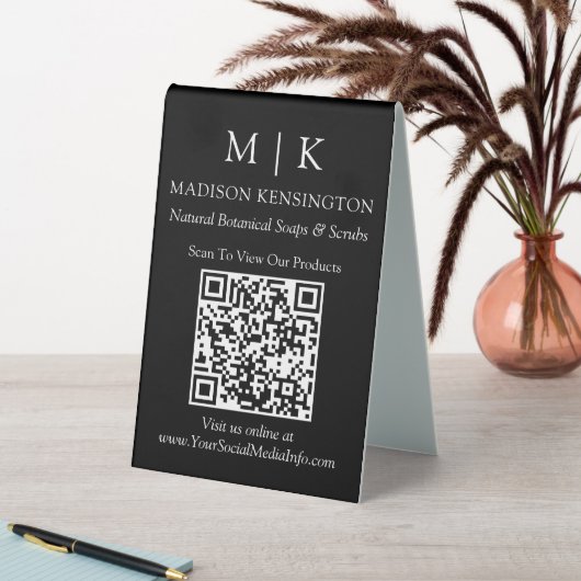 Plaque De Table Monogramme ou ajouter un logo Business QR Code noi (En SItu (Tableau))