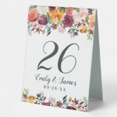 Plaque De Table Monogramme Rustique Bourgogne rose Automne Floral (Verso)