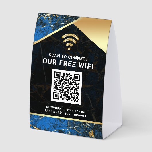 Plaque De Table Mot de passe de réseau Wifi Code QR Bleu de Style (Recto)