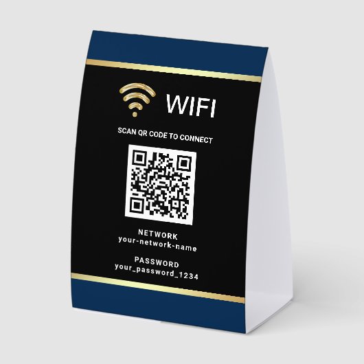 Plaque De Table Mot de passe du réseau Wifi Code QR Bleu Noir Mode (Recto)