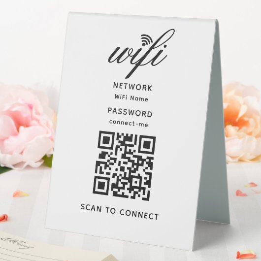 Plaque De Table Mot de passe Internet Wifi Code QR Blanc (In SItu (Mariage))