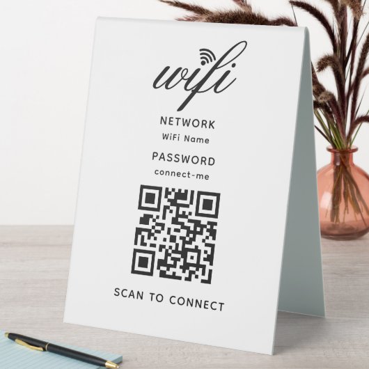 Plaque De Table Mot de passe Internet Wifi Code QR Blanc (En SItu (Tableau))