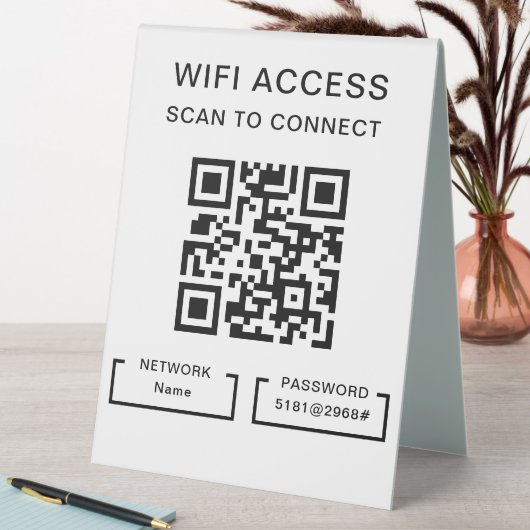 Plaque De Table Mot de passe Wifi et code QR personnalisé en résea (En SItu (Tableau))