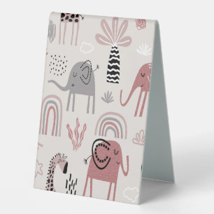 Plaque De Table motif avec de mignons éléphants et girafes géant
