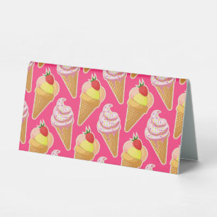 Plaque De Table Motif rose Kawaii avec crème glacée aux fraises