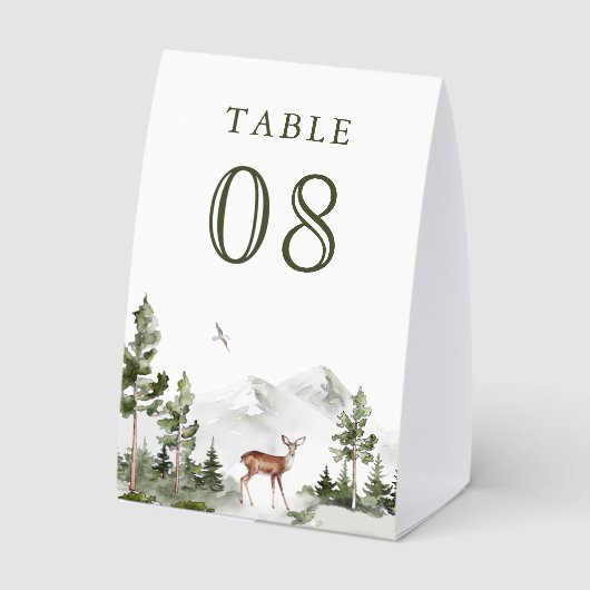 Plaque De Table Mountain Forest Deer Wedding Table Number (Verso)