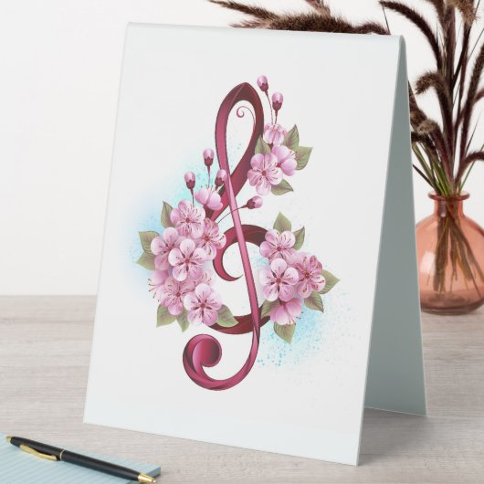 Plaque De Table Musical treble clef notes with sakura flowers (En SItu (Tableau))