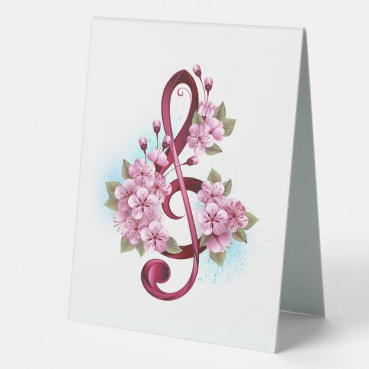 Plaque De Table Musical treble clef notes with sakura flowers (Verso)