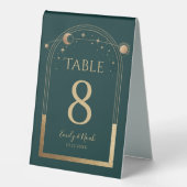 Plaque De Table Mystic Green Gold Sun Moon Stars Mariage (Recto)
