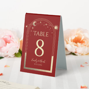 Plaque De Table Mystical Red Gold Sun Moon Stars Celestin Mariage