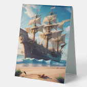 Plaque De Table Navire pirate de plage tropicale (Recto)