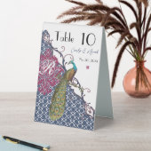 Plaque De Table Navy & Berry Berry Elegant Damask Peacock Mariage (En SItu (Tableau))