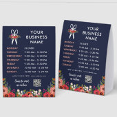 Plaque De Table Navy Blue Boho Flowers Open Hours Hair Salon (Recto/Verso)