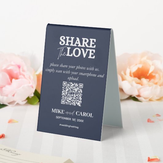 Plaque De Table Navy Blue Share The Love Photo Qr Code Mariage (In SItu (Mariage))