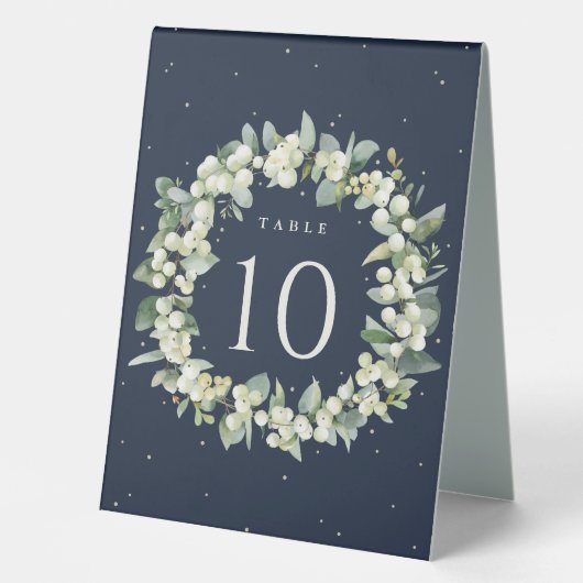 Plaque De Table Navy Snowberry+Eucalyptus Mariage Numéro de table (Recto)