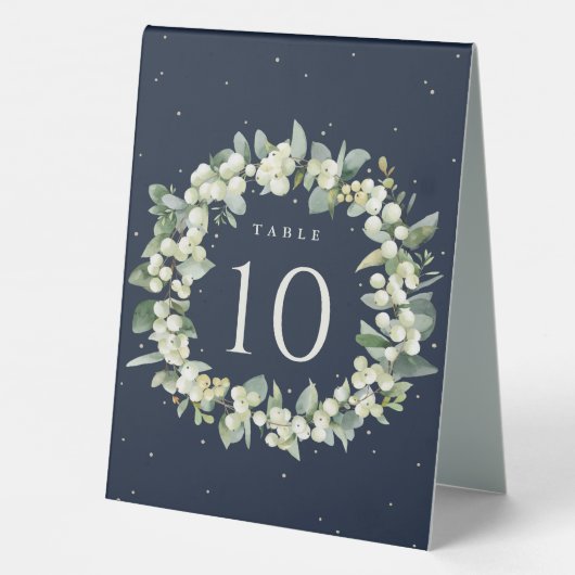 Plaque De Table Navy Snowberry+Eucalyptus Mariage Numéro de table (Verso)