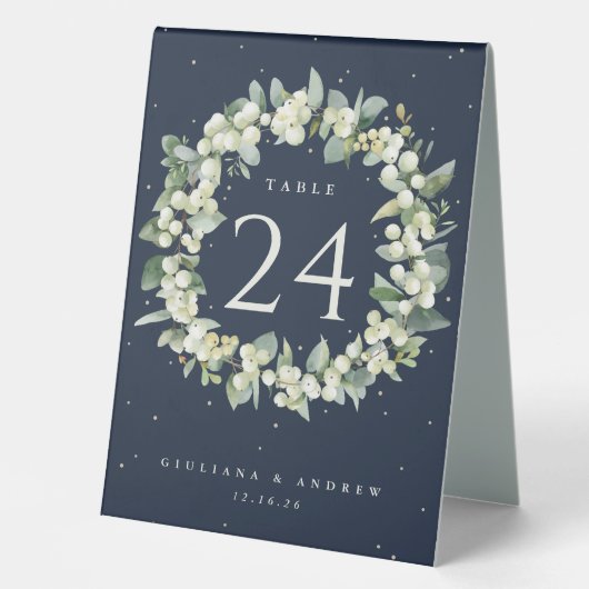 Plaque De Table Navy Snowberry+Eucalyptus Mariage Numéro de table (Recto)