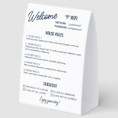 Plaque De Table Navy White Vacation Rental Wifi Rules Information (Recto)