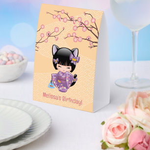Plaque De Table Neko Kokeshi Fille aux Oreilles de Chat Geisha Jau