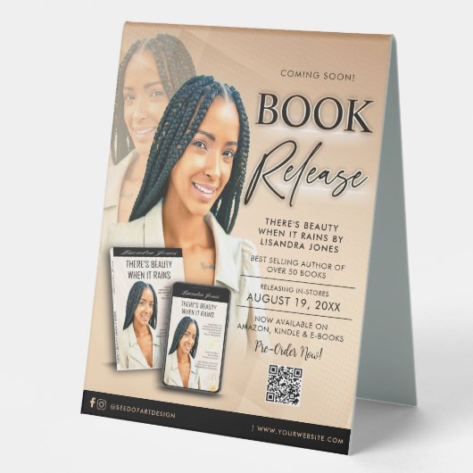 Plaque De Table Neutral Noir Moderne Livre Lancement Version Auteu (Recto)