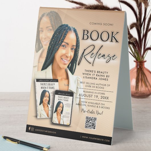 Plaque De Table Neutral Noir Moderne Livre Lancement Version Auteu (En SItu (Tableau))