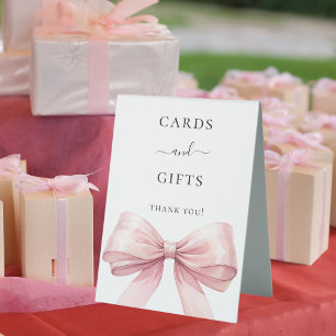 Plaque De Table Nœud rose cartes blanches cadeaux enseigne