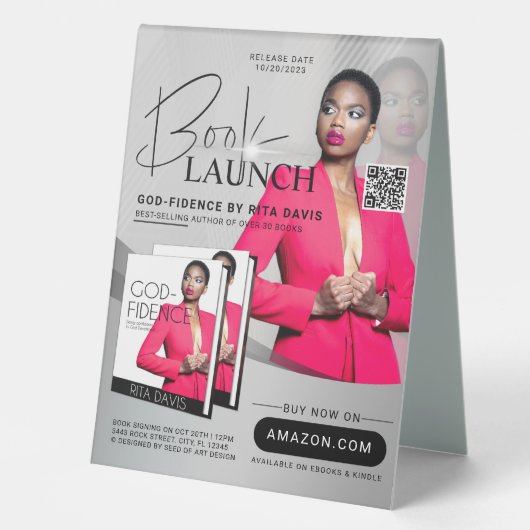 Plaque De Table Noir & Argent Auteur Livre Annonce de lancement (Recto)