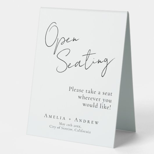 Plaque De Table Noir Blanc Script élégant Mariage Open Seating (Recto)