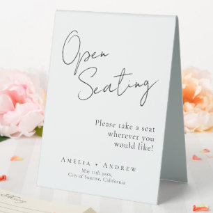 Plaque De Table Noir Blanc Script élégant Mariage Open Seating