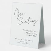 Plaque De Table Noir Blanc Script élégant Mariage Open Seating (Verso)