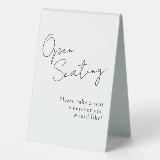 Plaque De Table Noir Blanc Script élégant Mariage Open Seating (Verso)