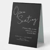 Plaque De Table Noir Blanc Script élégant Mariage Open Seating (Recto)