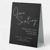 Plaque De Table Noir Blanc Script élégant Mariage Open Seating (Verso)