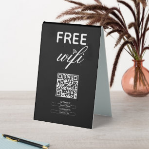 Plaque De Table Noir Blanc Simple Wi-Fi Gratuit QR Code Lieu