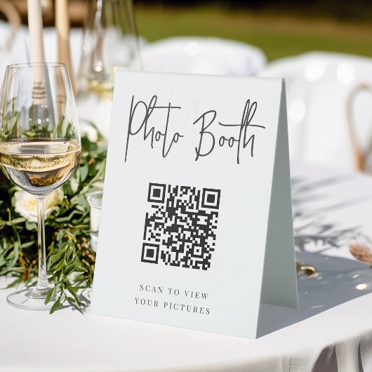 Plaque De Table Noir | Botte photo moderne manuscrite QR Code