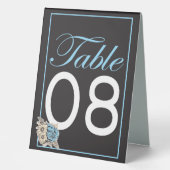 Plaque De Table Noir Classique, rose bleu blanc et bordure bleue (Recto)