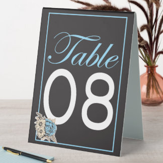Plaque De Table Noir Classique, rose bleu blanc et bordure bleue