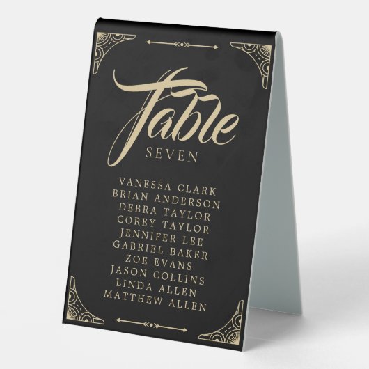 Plaque De Table Noir Elegant Art Déco Gold Retro Mariage (Verso)